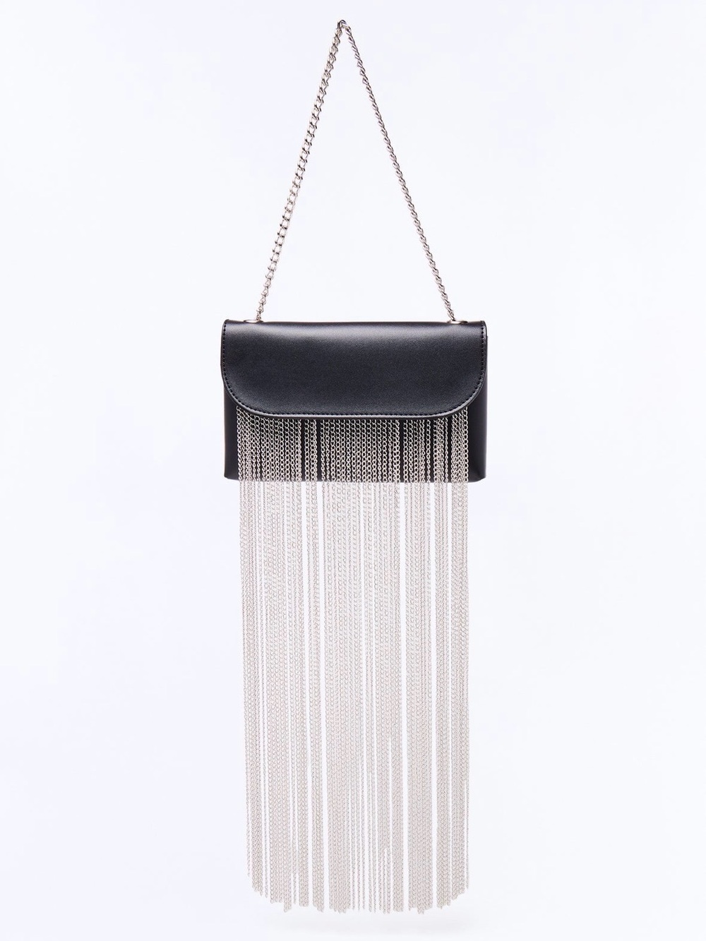 Fashion Nova Black Crossbody Bag with Silver Chain Fringe
